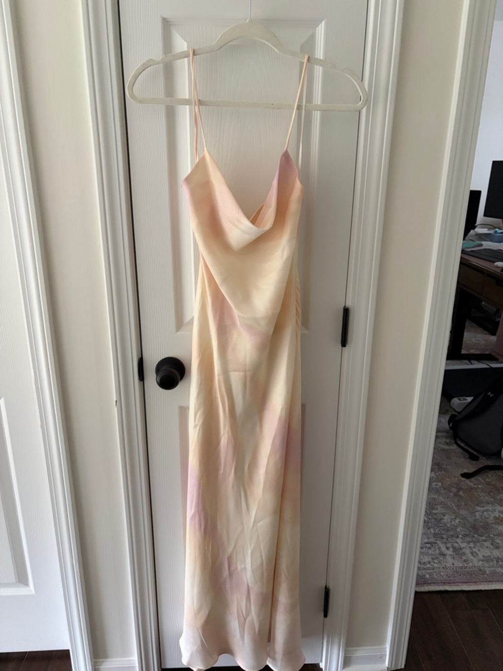 ZARA Silk Slip Dress in Soft Pastel Tie-Dye